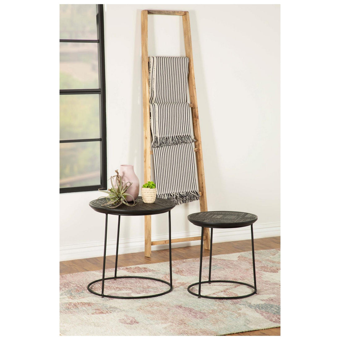 Loannis 2-piece Round Nesting Table Matte Black 935842