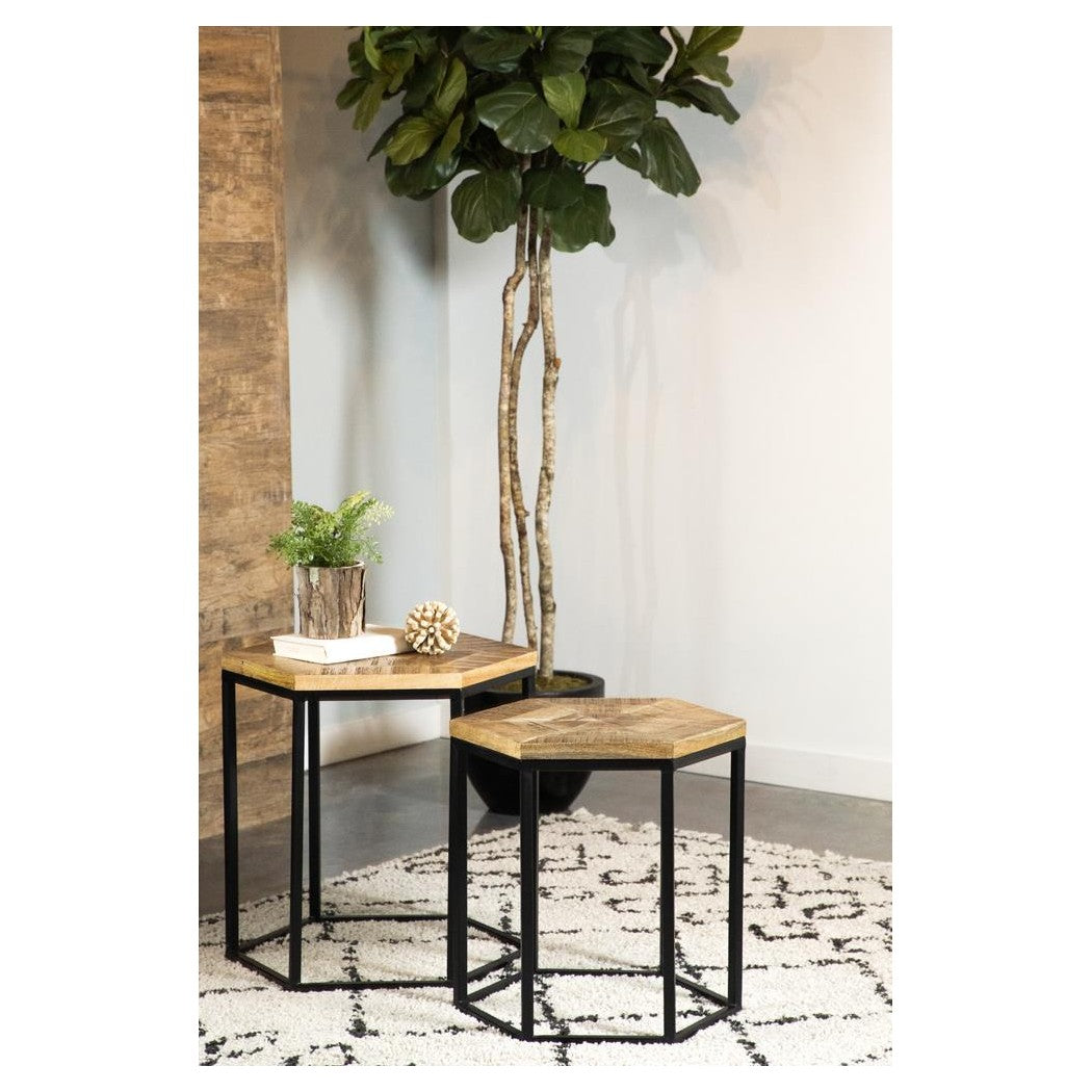 Adger 2-piece Hexagon Nesting Tables Natural and Black 935844