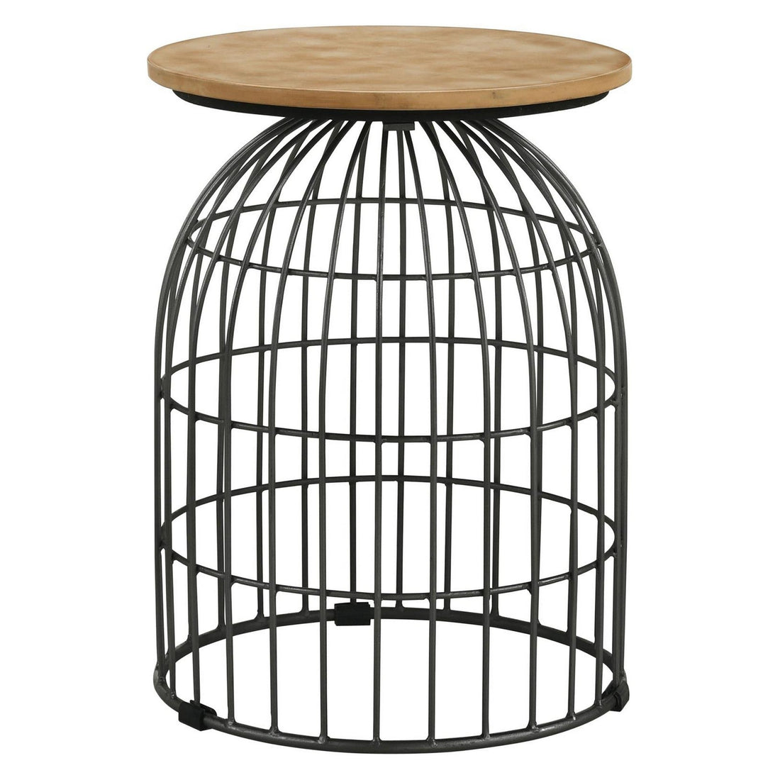 Bernardo Round Accent Table with Bird Cage Base Natural and Gunmetal 935860