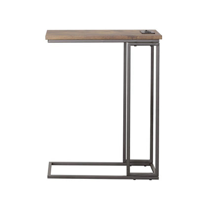 Rudy Snack Table with Power Outlet Gunmetal and Antique Brown 935871