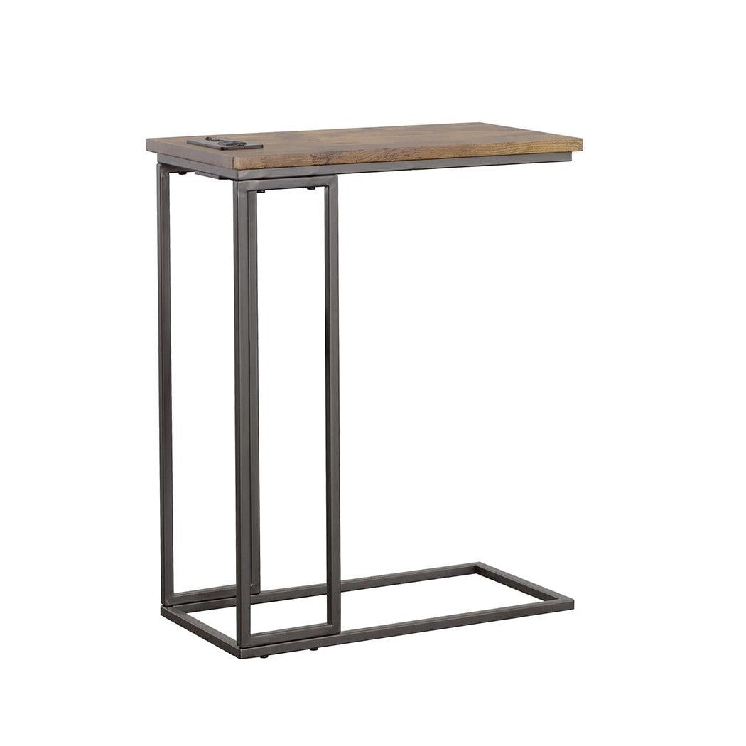 Rudy Snack Table with Power Outlet Gunmetal and Antique Brown 935871