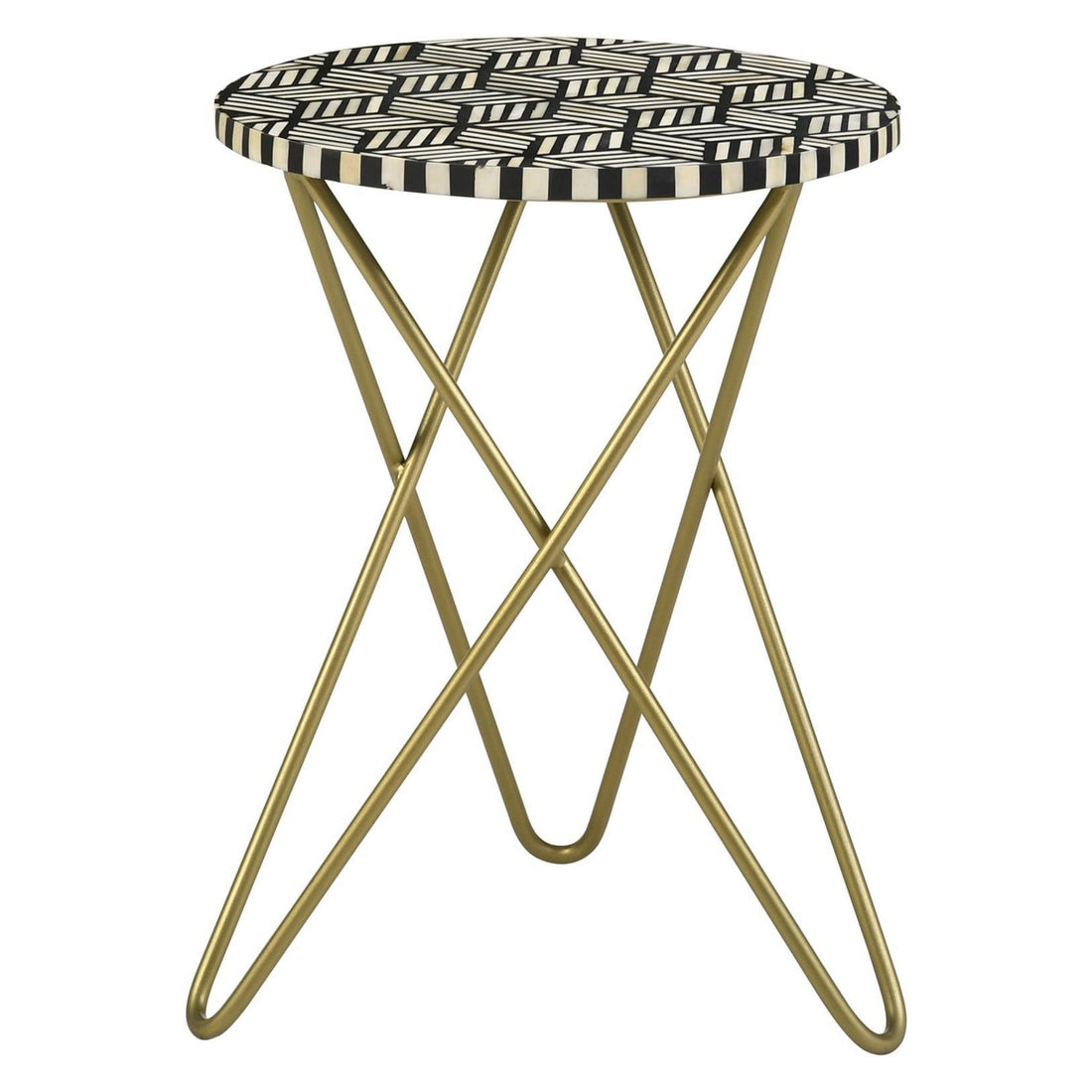 Xenia Round Accent Table with Hairpin Legs Black and White 935878