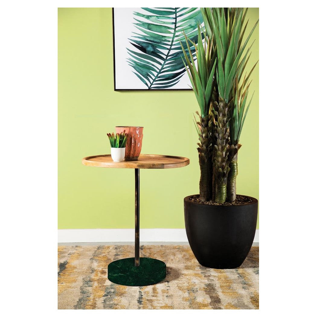 Ginevra Round Marble Base Accent Table Natural and Green 935882