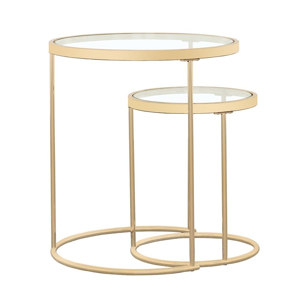 Maylin 2-piece Round Glass Top Nesting Tables Gold 935936