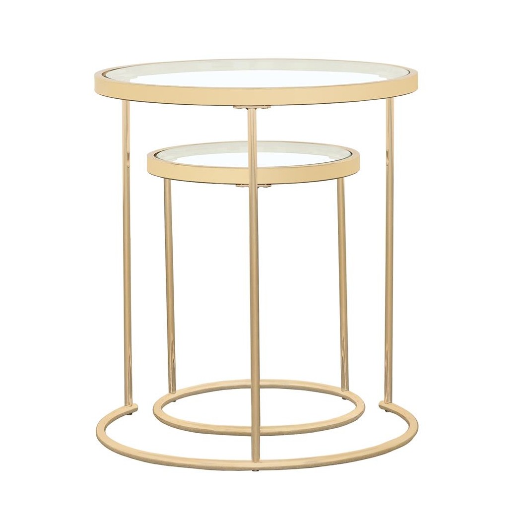 Maylin 2-piece Round Glass Top Nesting Tables Gold 935936