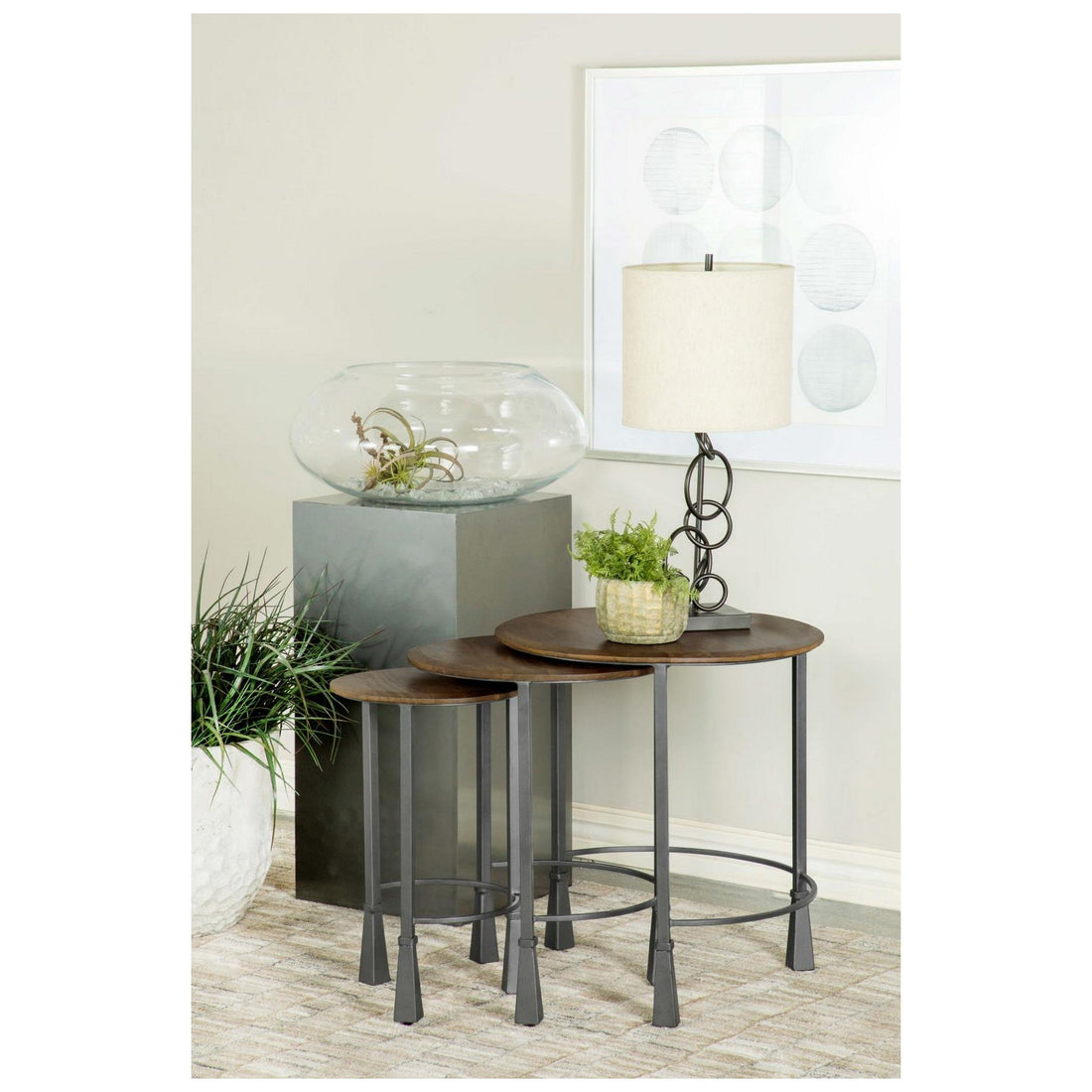 Deja 3-piece Round Nesting Table Natural and Gunmetal 935971