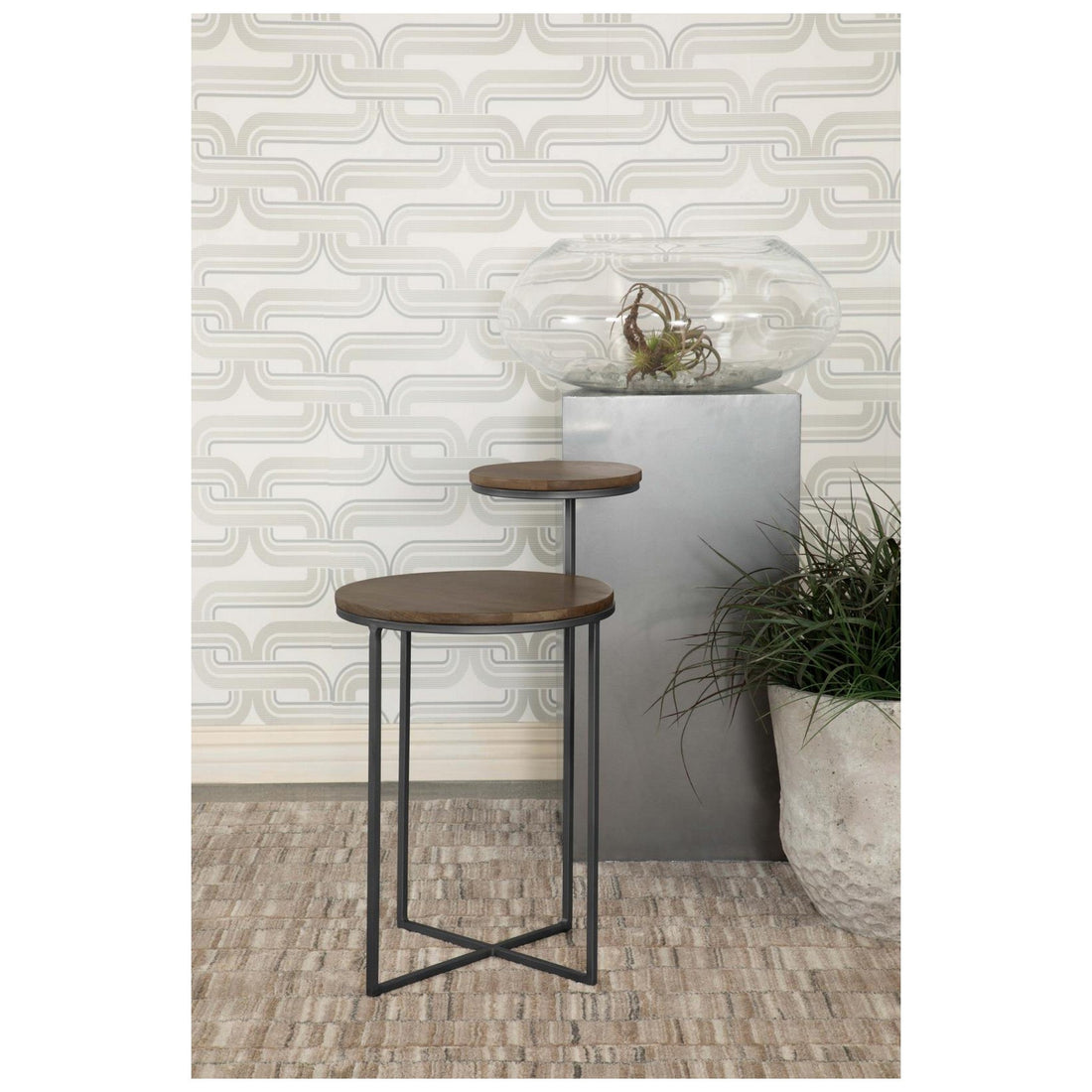 Yael Round Accent Table Natural and Gunmetal 935980