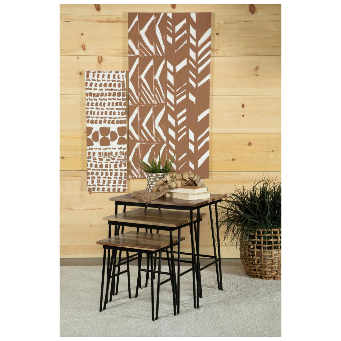 Nayeli 3-piece Nesting Table with Hairpin Legs Natural and Black 935981