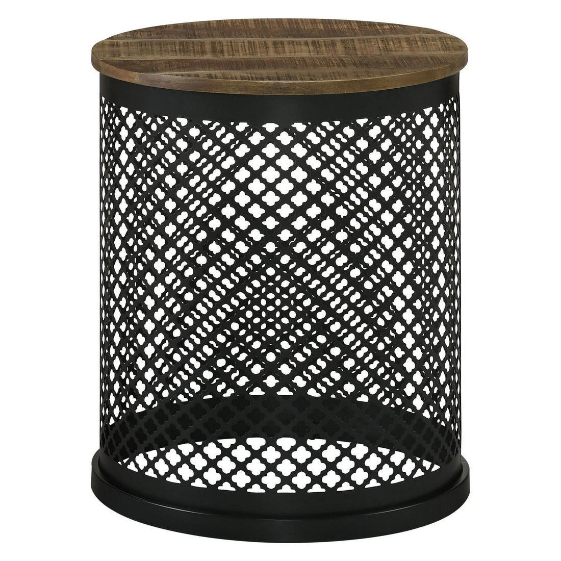 Aurora Round Accent Table with Drum Base Natural and Black 935990