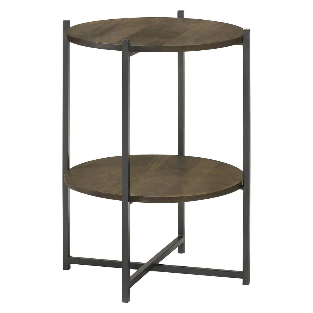 Axel Round Accent Table with Open Shelf Natural and Gunmetal 935993