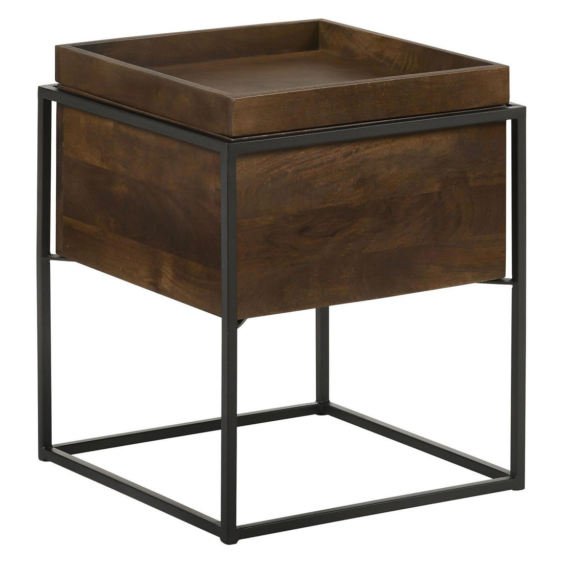 Ondrej Square Accent Table with Removable Top Tray Dark Brown and Gunmetal 936007