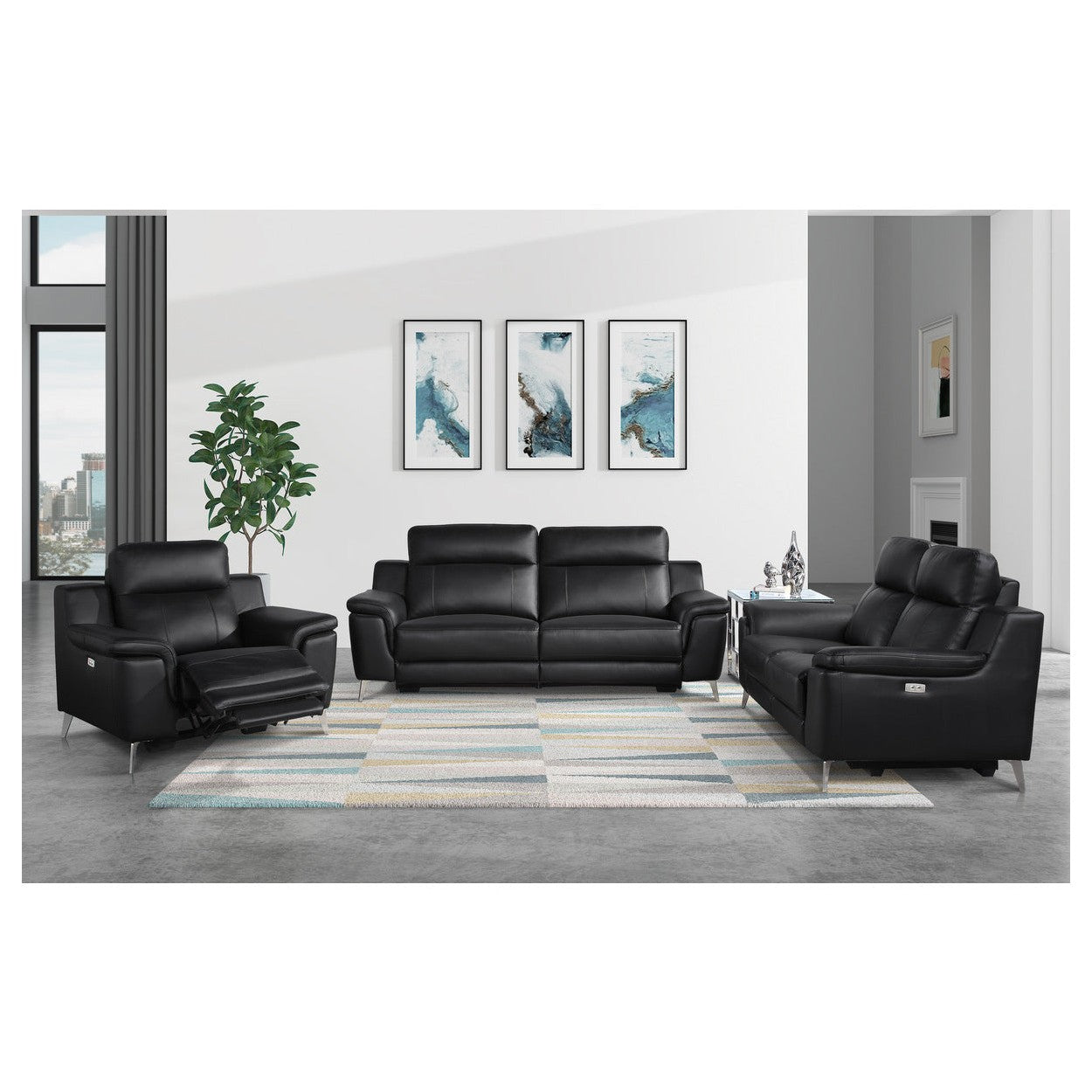 (2)Power Reclining Sofa 9360BLK-3PW*