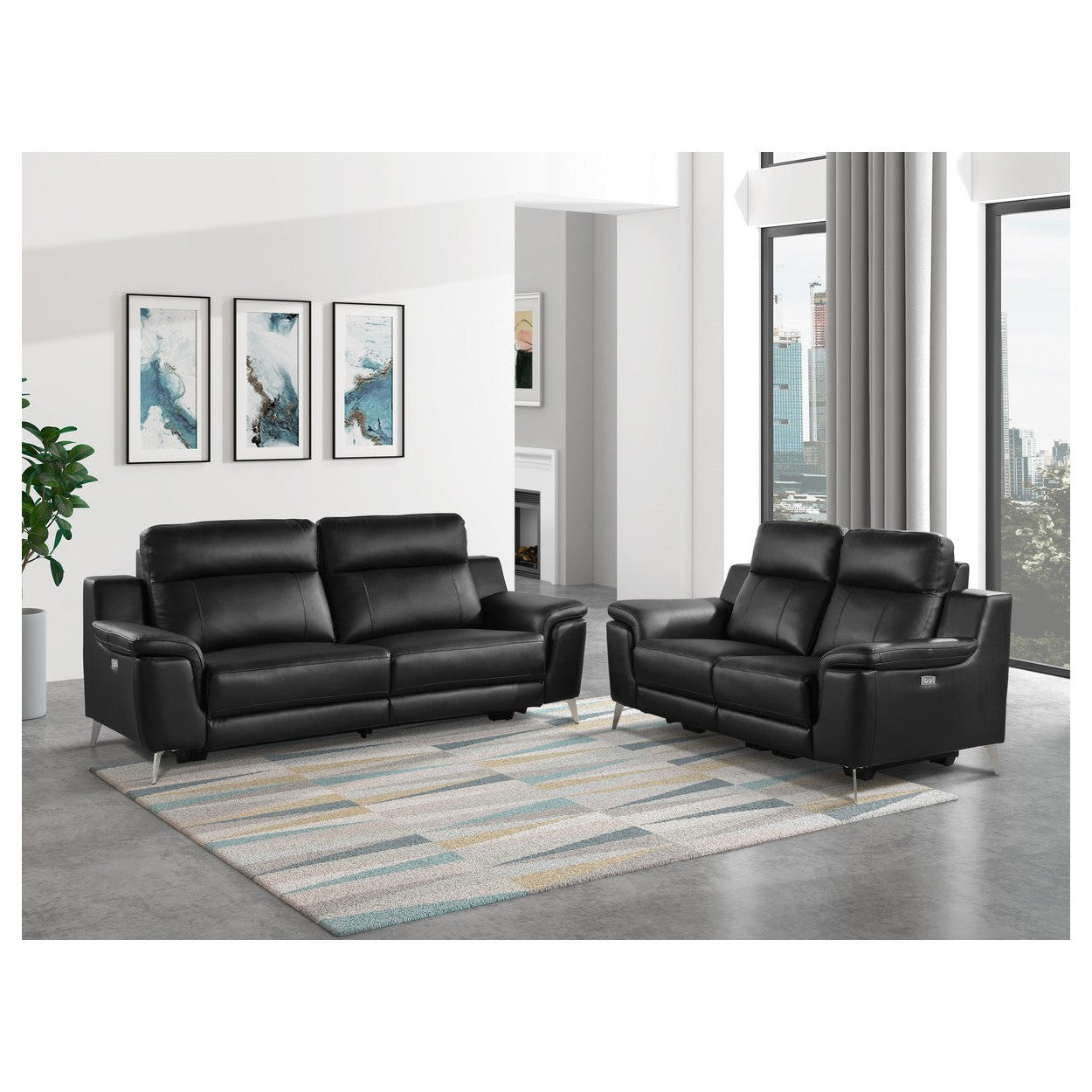 (2)Power Reclining Sofa 9360BLK-3PW*