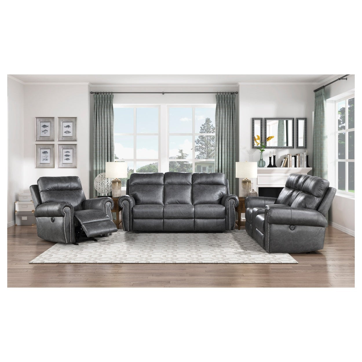 POWER D. RECLN LOVE SEAT W/ CONSOLE 9488GY-2PW