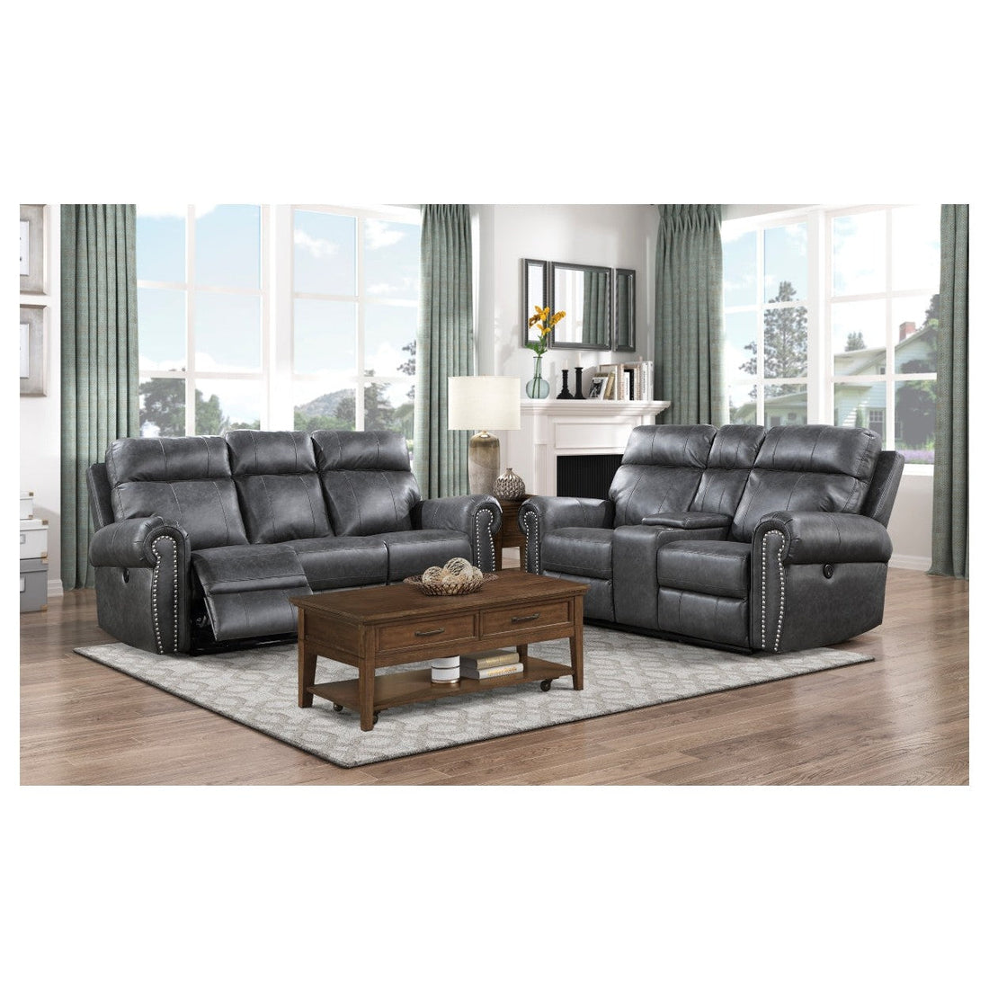 2pc Set: Sofa, Love 9488GY*2PW