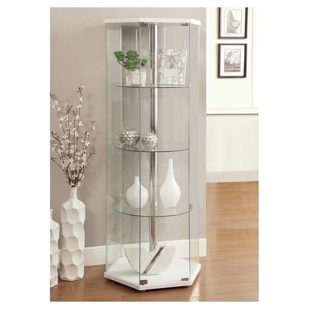 Zahavah 4-shelf Hexagon Shaped Curio Cabinet White and Clear 950001