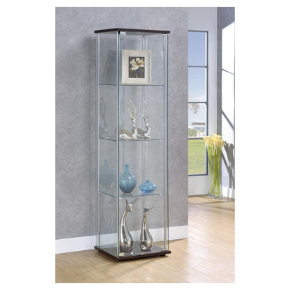 Bellatrix Rectangular 4-shelf Curio Cabinet Cappuccino and Clear 950172