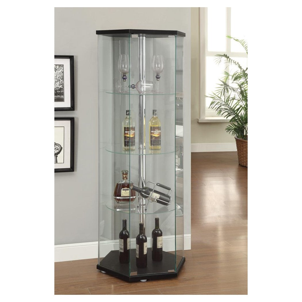 Zahavah 4-shelf Hexagon Shaped Curio Cabinet Black and Clear 950276