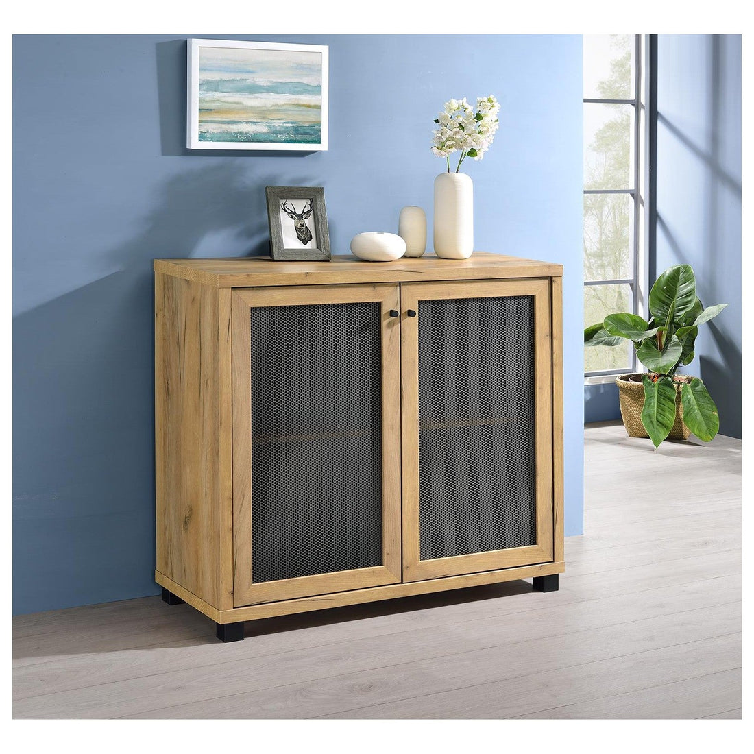 McHale Accent Cabinet with Two Mesh Doors Golden Oak 951056