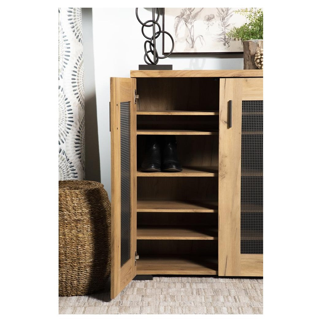 Bristol Metal Mesh Door Accent Cabinet Golden Oak 951107