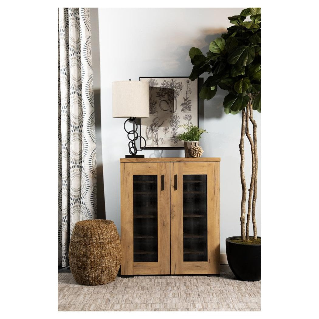 Bristol Metal Mesh Door Accent Cabinet Golden Oak 951107