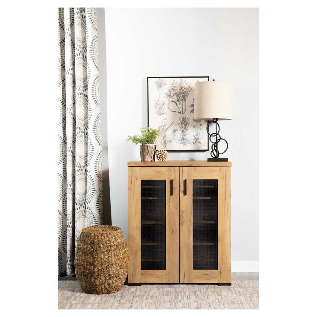 Bristol Metal Mesh Door Accent Cabinet Golden Oak 951107