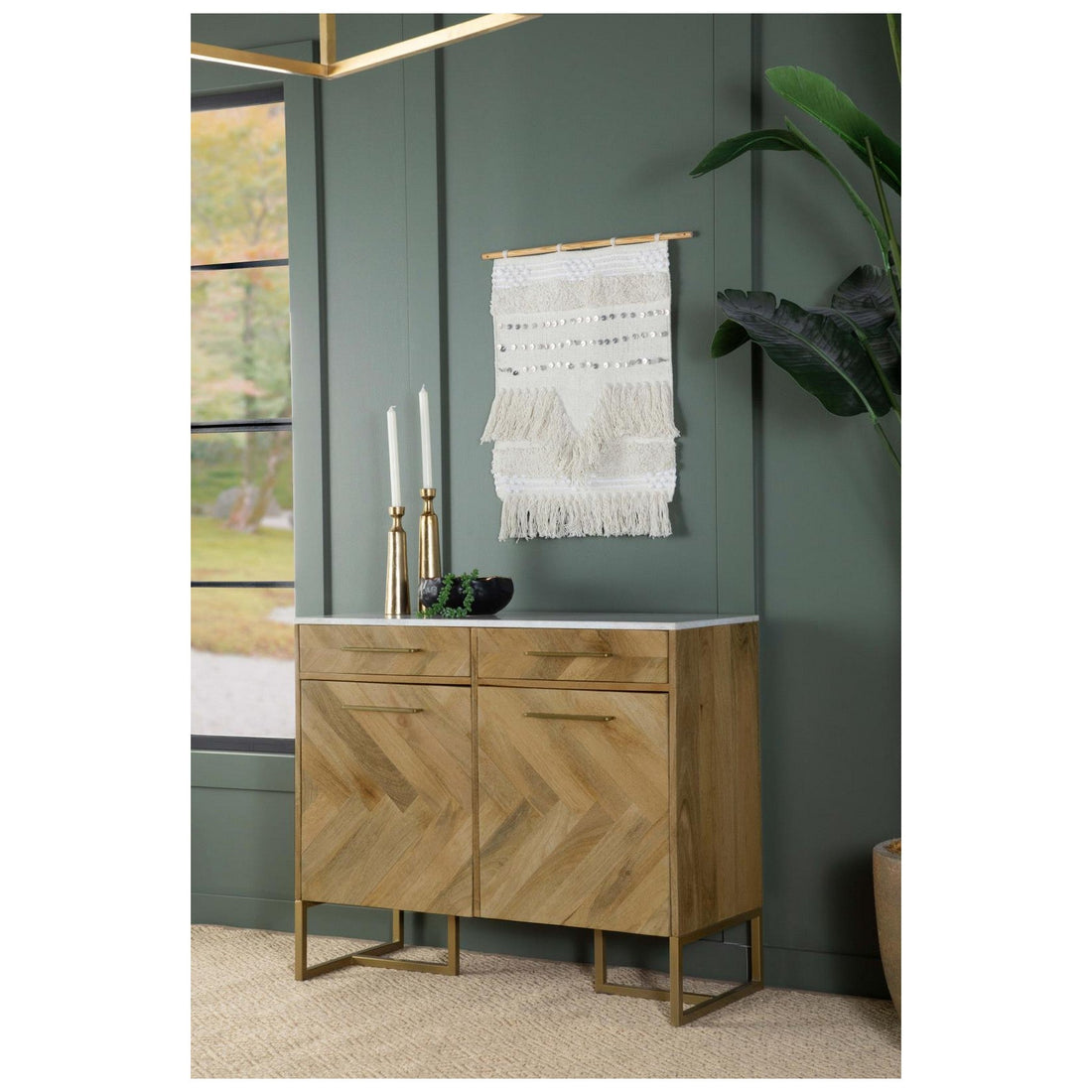 Keaton 2-door Accent Cabinet with Marble Top Natural and Antique Gold 951139