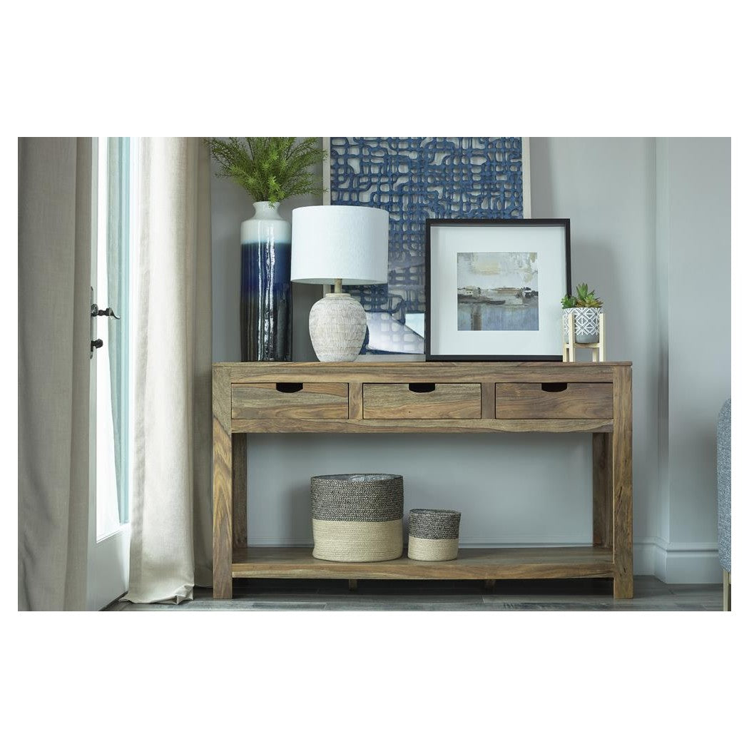 Esther 3-drawer Storage Console Table Natural Sheesham 952853