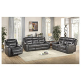 POWER DOUBLE RECLINING SOFA W/ POWER HEADRESTS & USB PORTS, DARK GRAY TOP GRAIN LEATHER MATCH PVC 9528DGY-3PWH