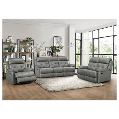 DOUBLE RECLINING SOFA, GRAY TOP GRAIN LEATHER MATCH PVC 9529GRY-3