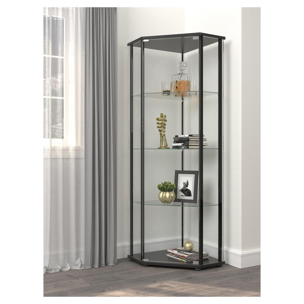 Zenobia Glass Shelf Curio Cabinet Clear and Black 953234