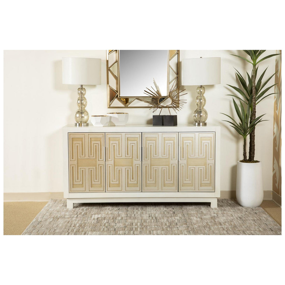 Voula Rectangular 4-door Accent Cabinet White and Gold 953416