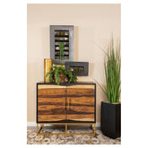 Zara 2-door Accent Cabinet Black Walnut and Gold 953447