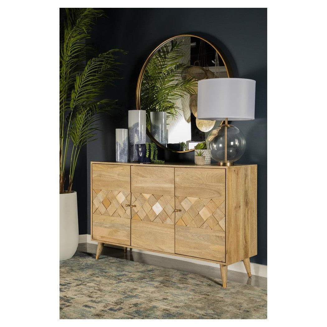 Alyssum Checkered Pattern 3-door Accent Cabinet Natural 953460