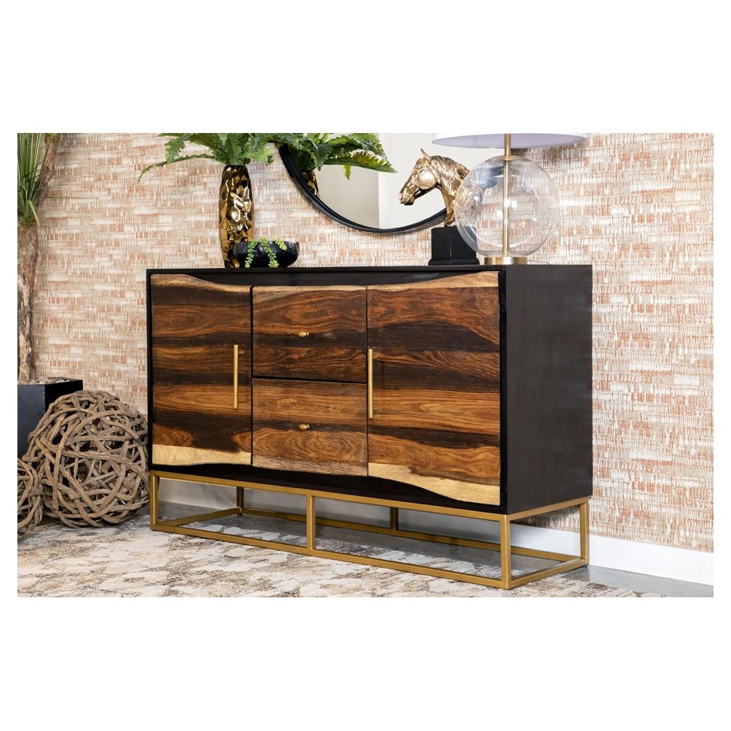 Zara 2-drawer Accent Cabinet Black Walnut and Gold 953466