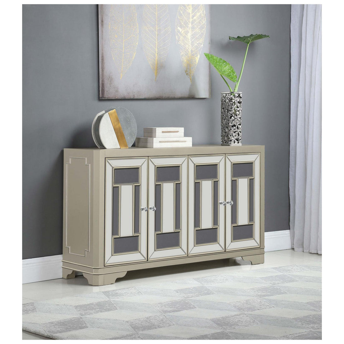 Toula 4-door Accent Cabinet Smoke and Champagne 953487