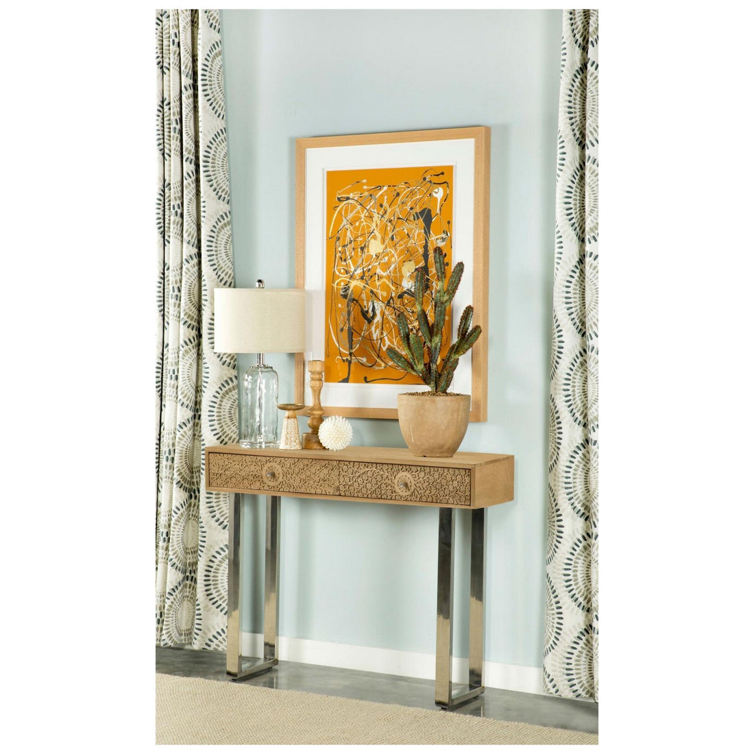 Draco Console Table with Hand Carved Drawers Natural 953512