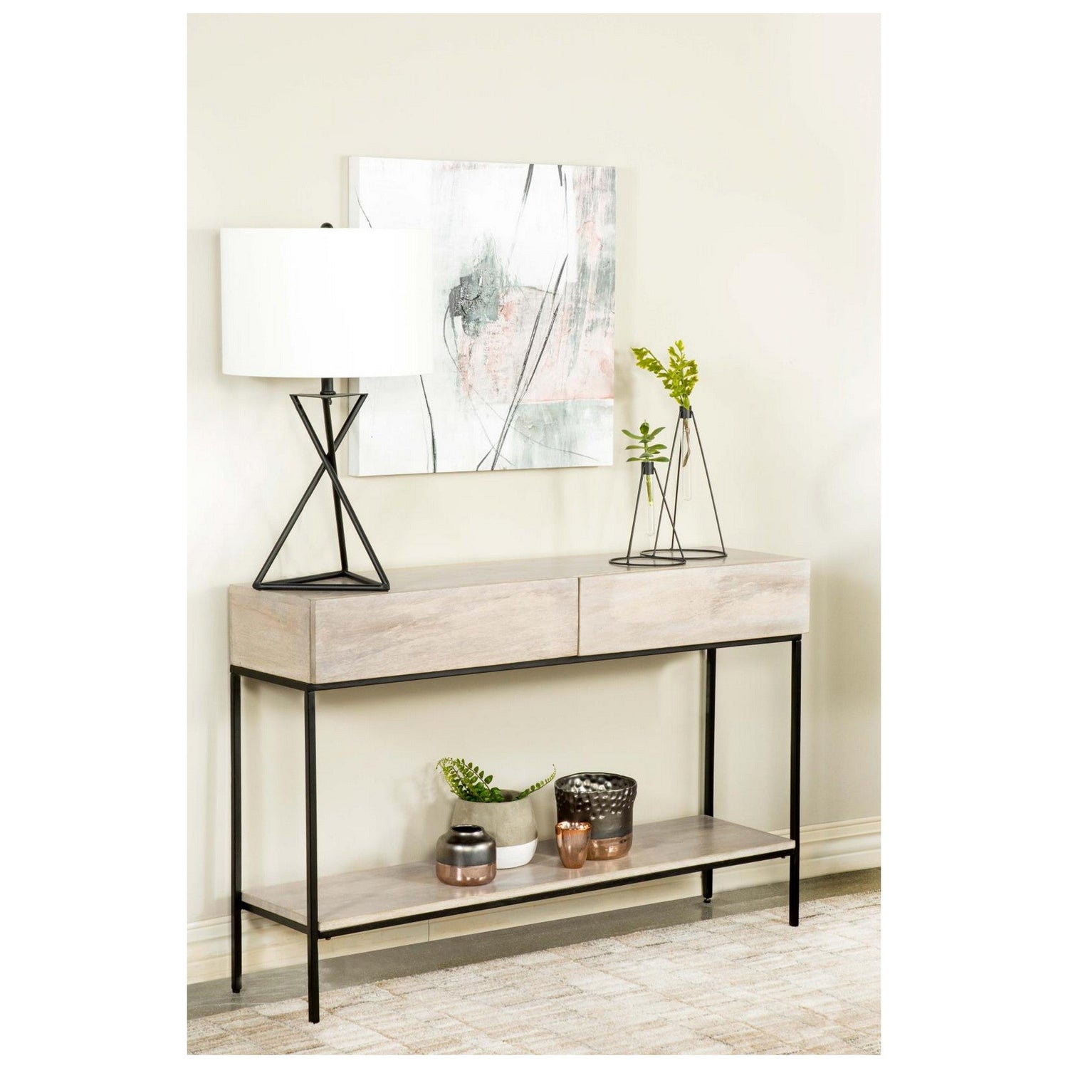 Rubeus 2-drawer Console Table with Open Shelf White Washed 959541