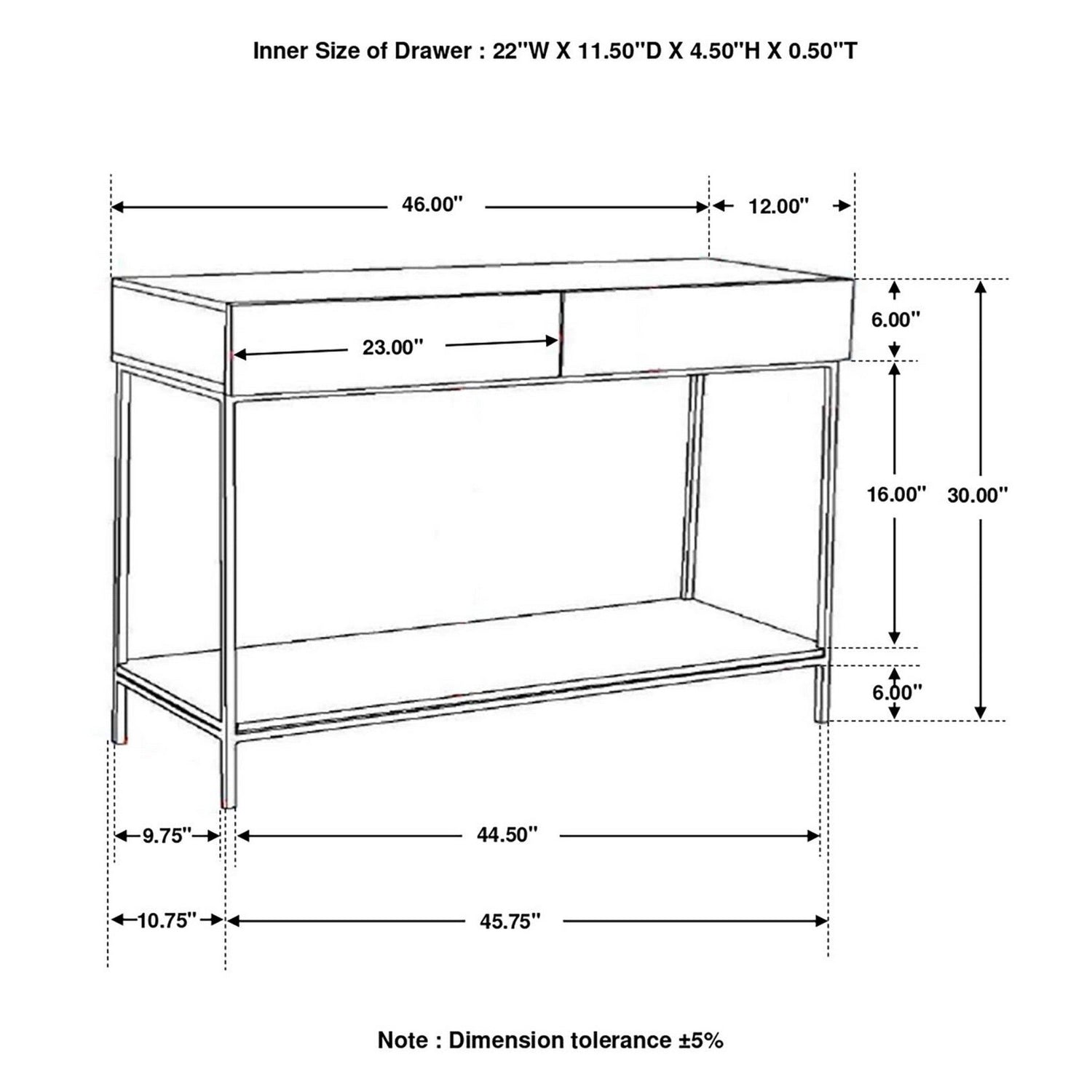 Rubeus 2-drawer Console Table with Open Shelf White Washed 959541