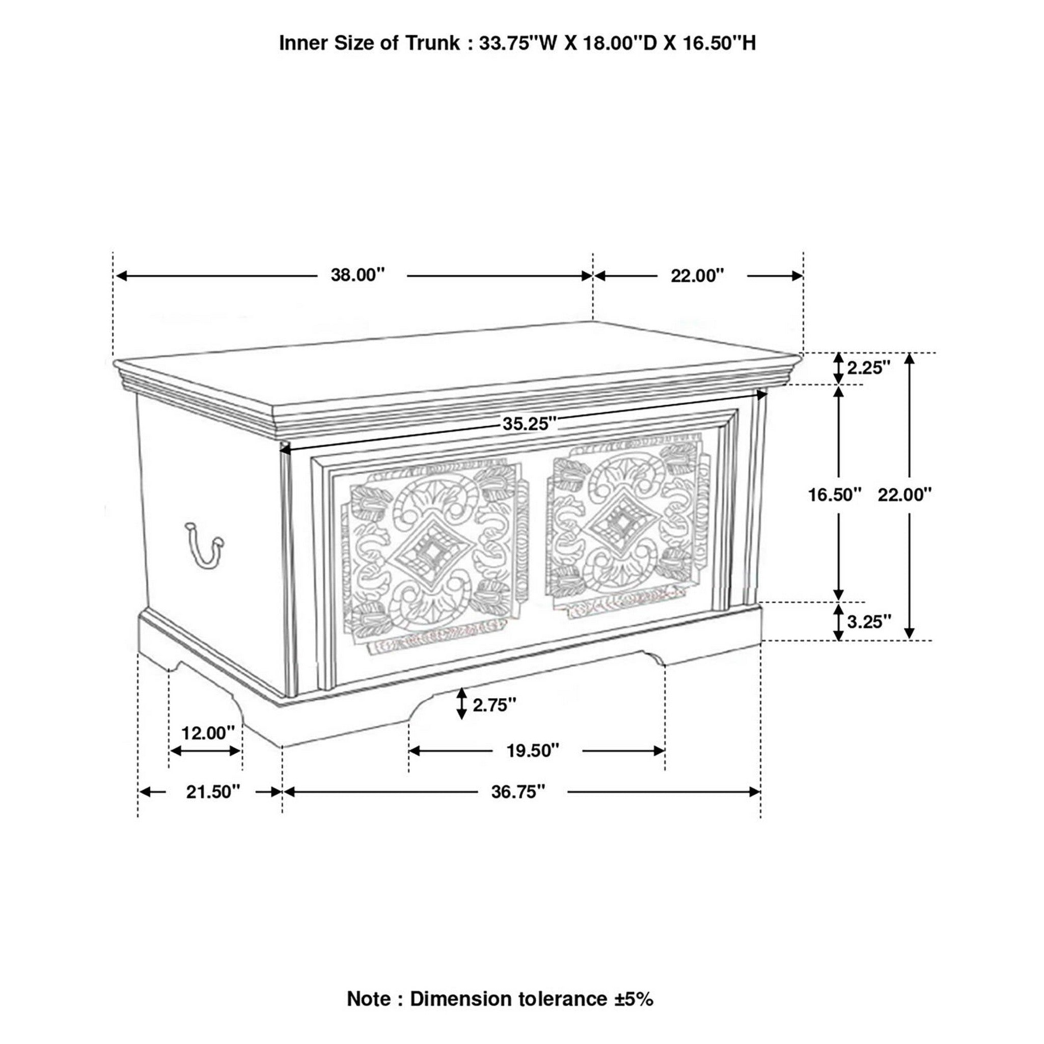 Nilay Rectangular Storage Trunk White Washed and Black 959554