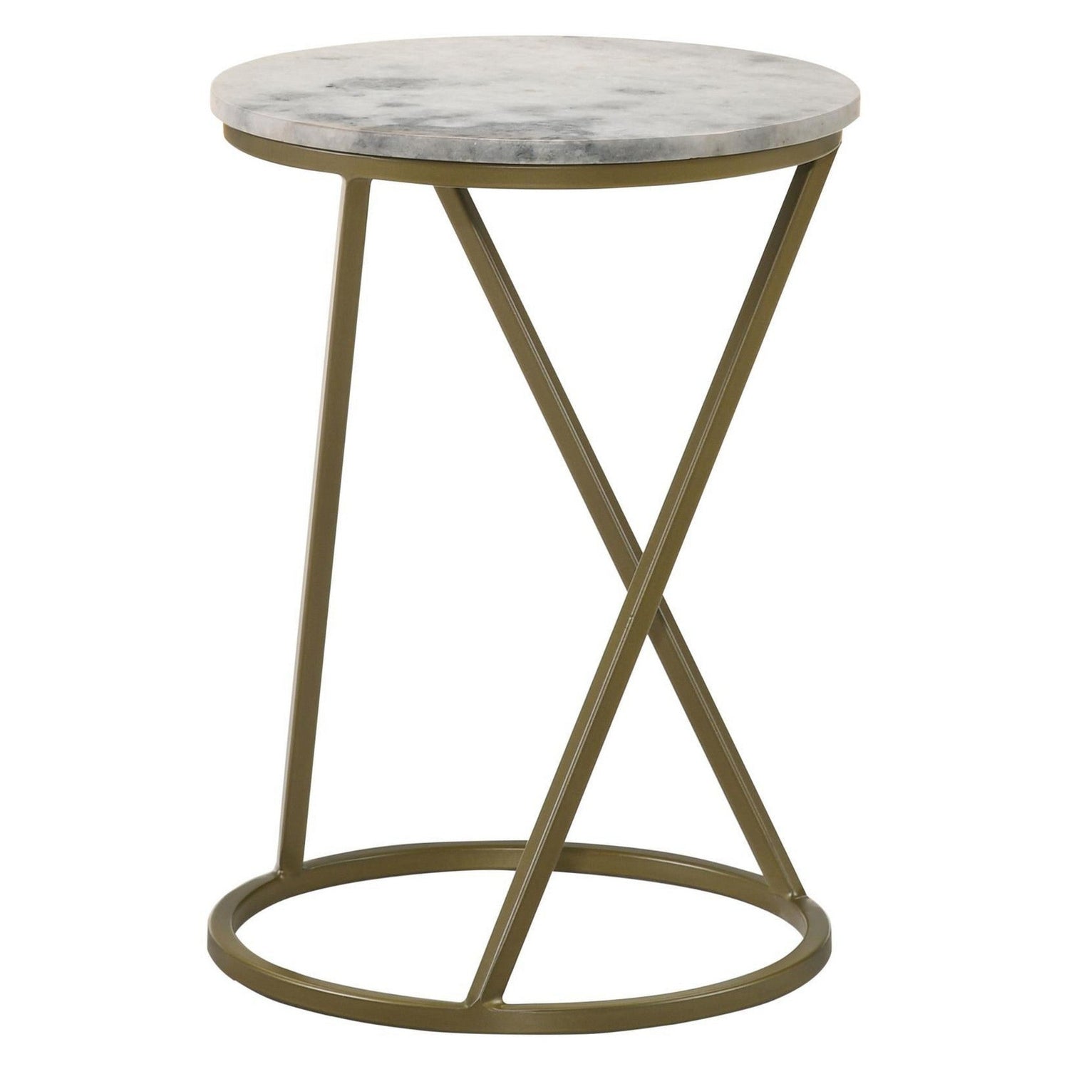 Malthe Round Accent Table with Marble Top White and Antique Gold 959562