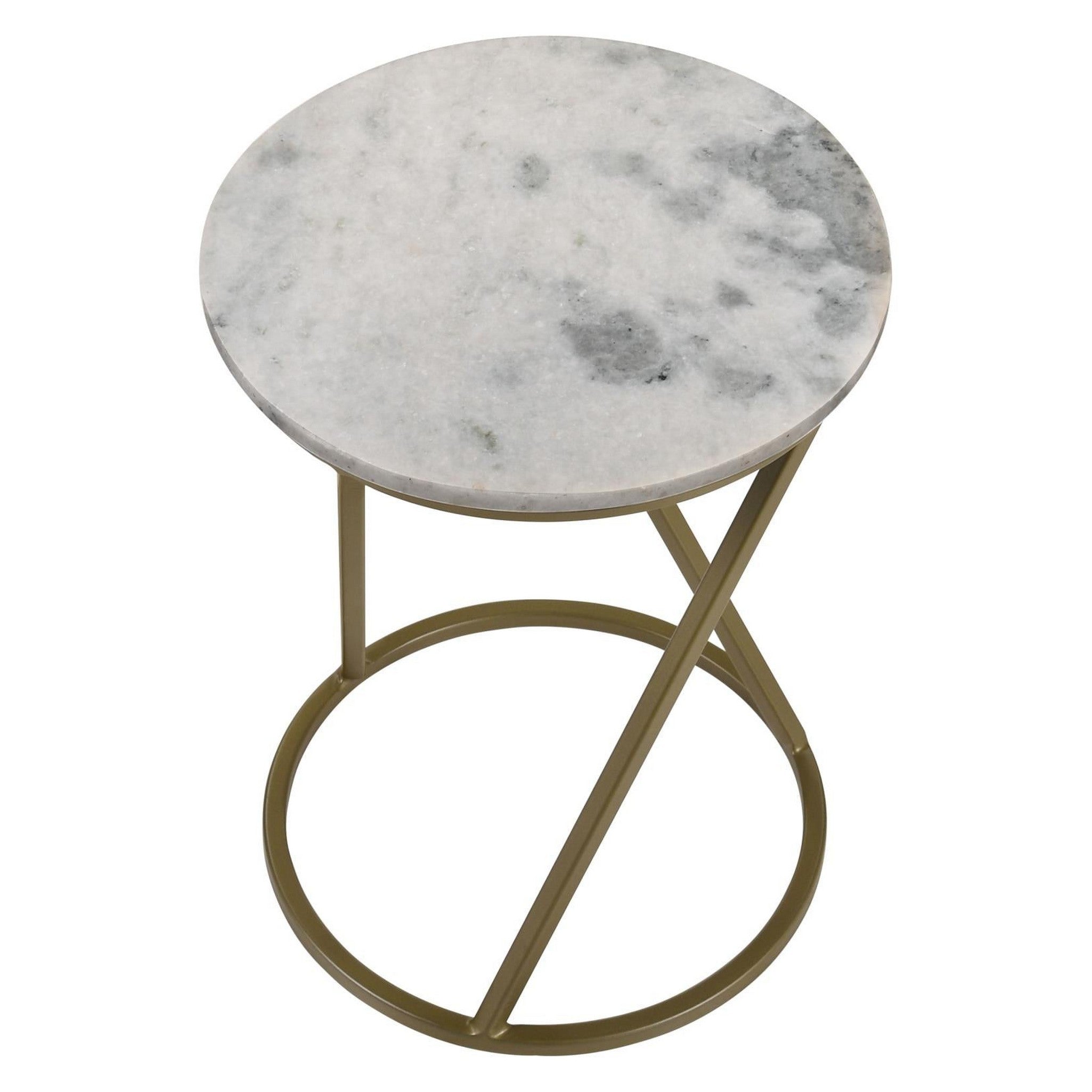 Malthe Round Accent Table with Marble Top White and Antique Gold 959562