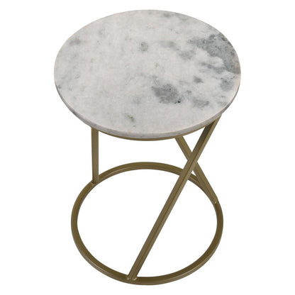 Malthe Round Accent Table with Marble Top White and Antique Gold 959562