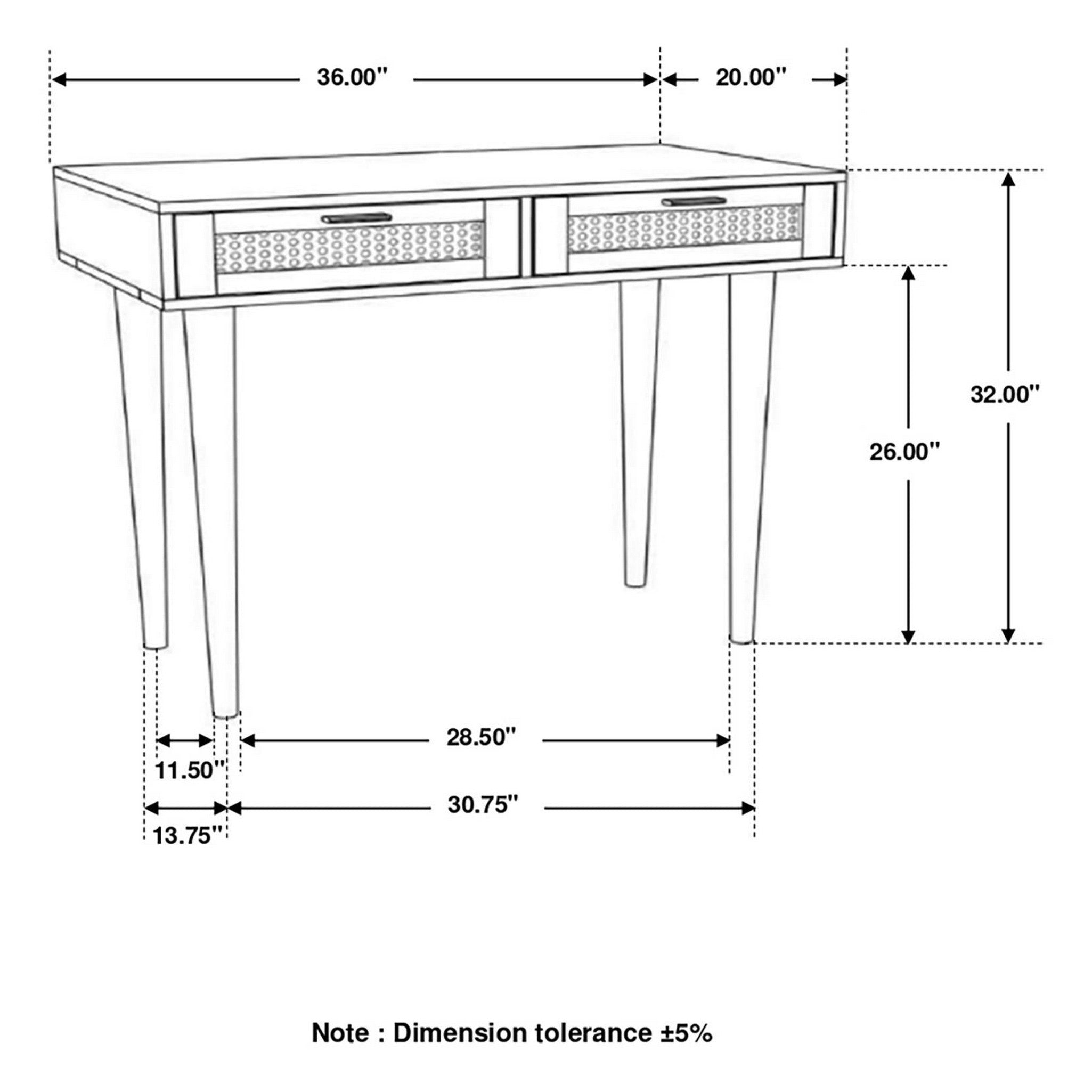 Zamora Rectangular 2-drawer Accent Writing Desk Natural 959575