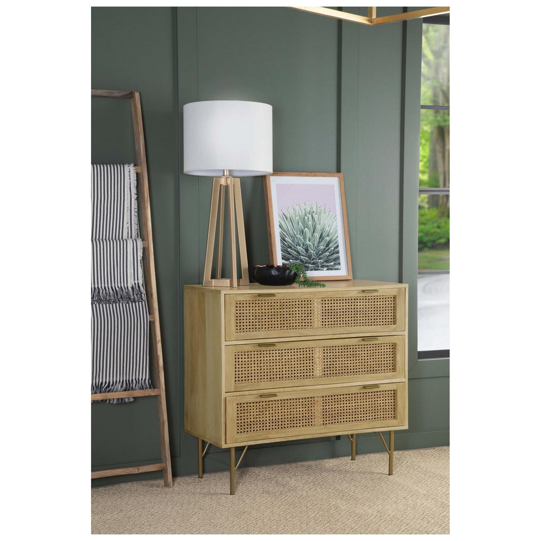 Zamora 3-drawer Accent Cabinet Natural and Antique Brass 959579