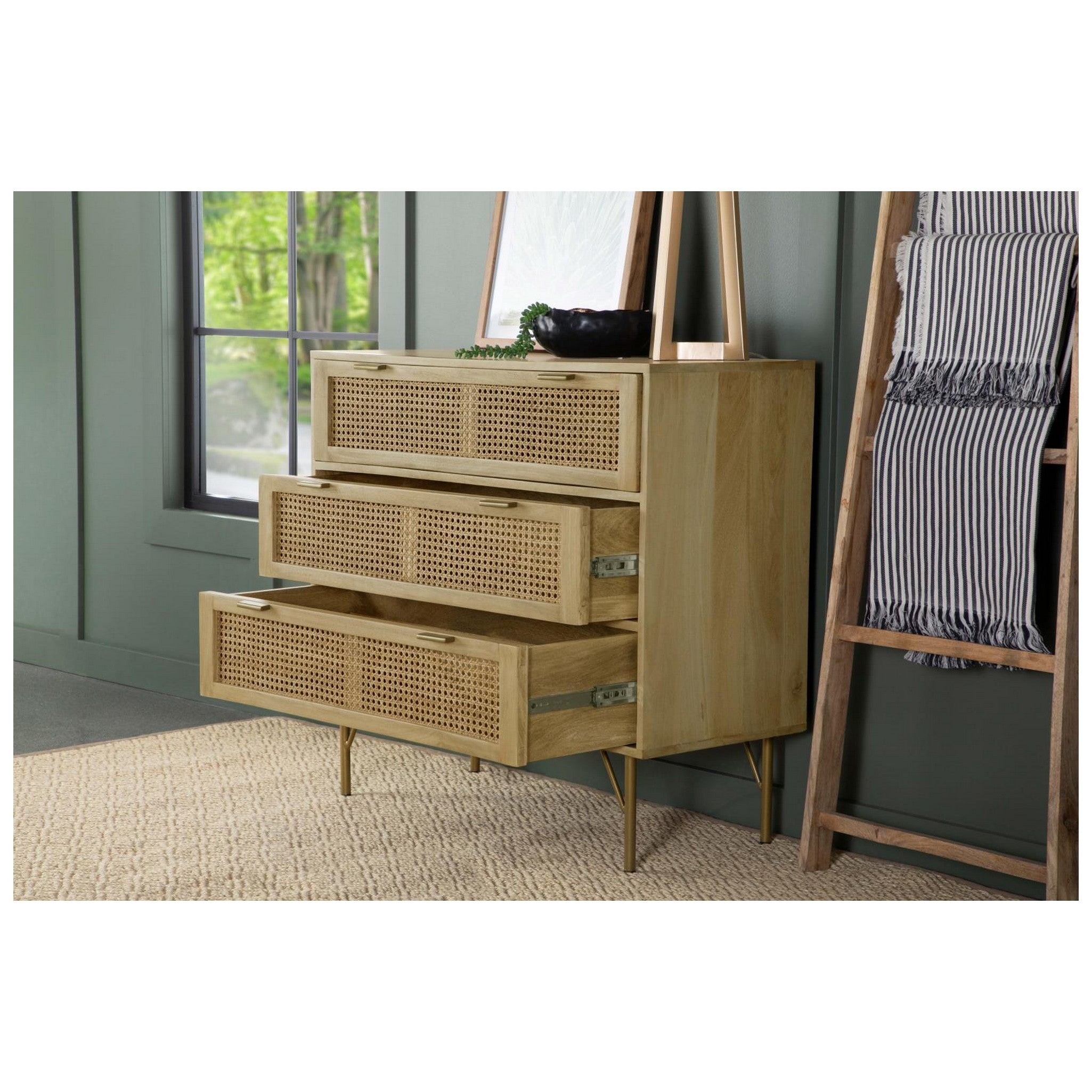 Zamora 3-drawer Accent Cabinet Natural and Antique Brass 959579