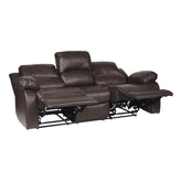 DOUBLE RECLINING SOFA, BROWN BONDED LEATHER MATCH 9700BRW-3