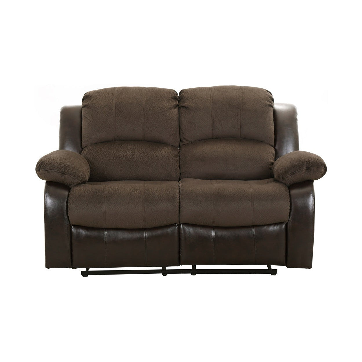 DOUBLE RECLINING LOVE SEAT, CHOCOLATE TEXTURED PLUSH MICROFIBER AND DARK BROWN PU 9700FCP-2