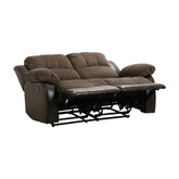 DOUBLE RECLINING LOVE SEAT, CHOCOLATE TEXTURED PLUSH MICROFIBER AND DARK BROWN PU 9700FCP-2