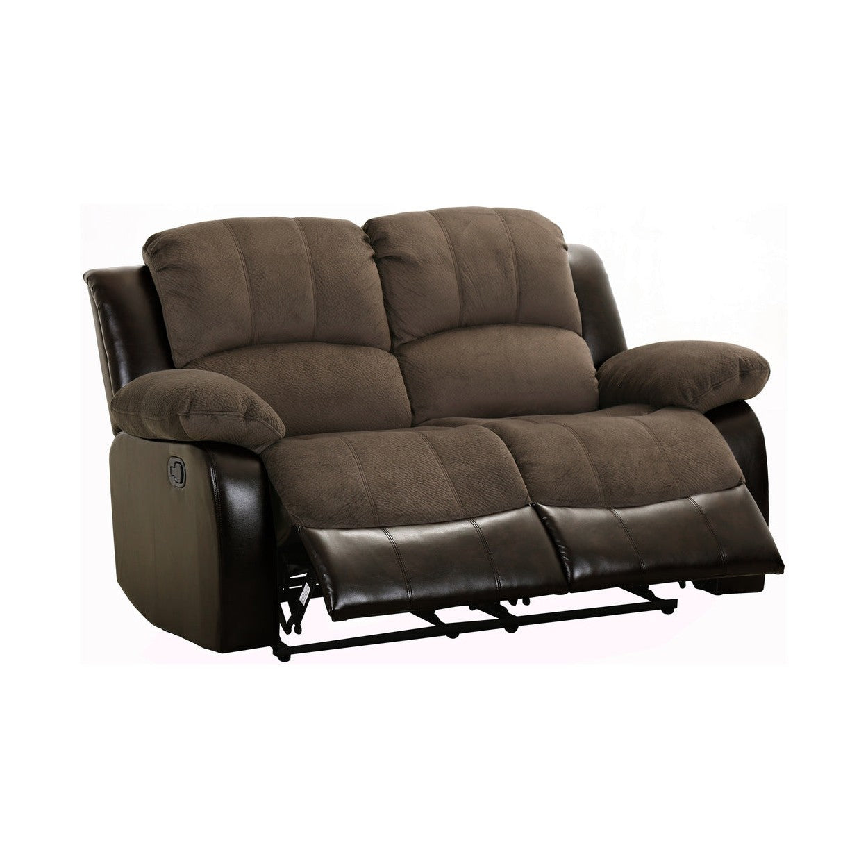 DOUBLE RECLINING LOVE SEAT, CHOCOLATE TEXTURED PLUSH MICROFIBER AND DARK BROWN PU 9700FCP-2